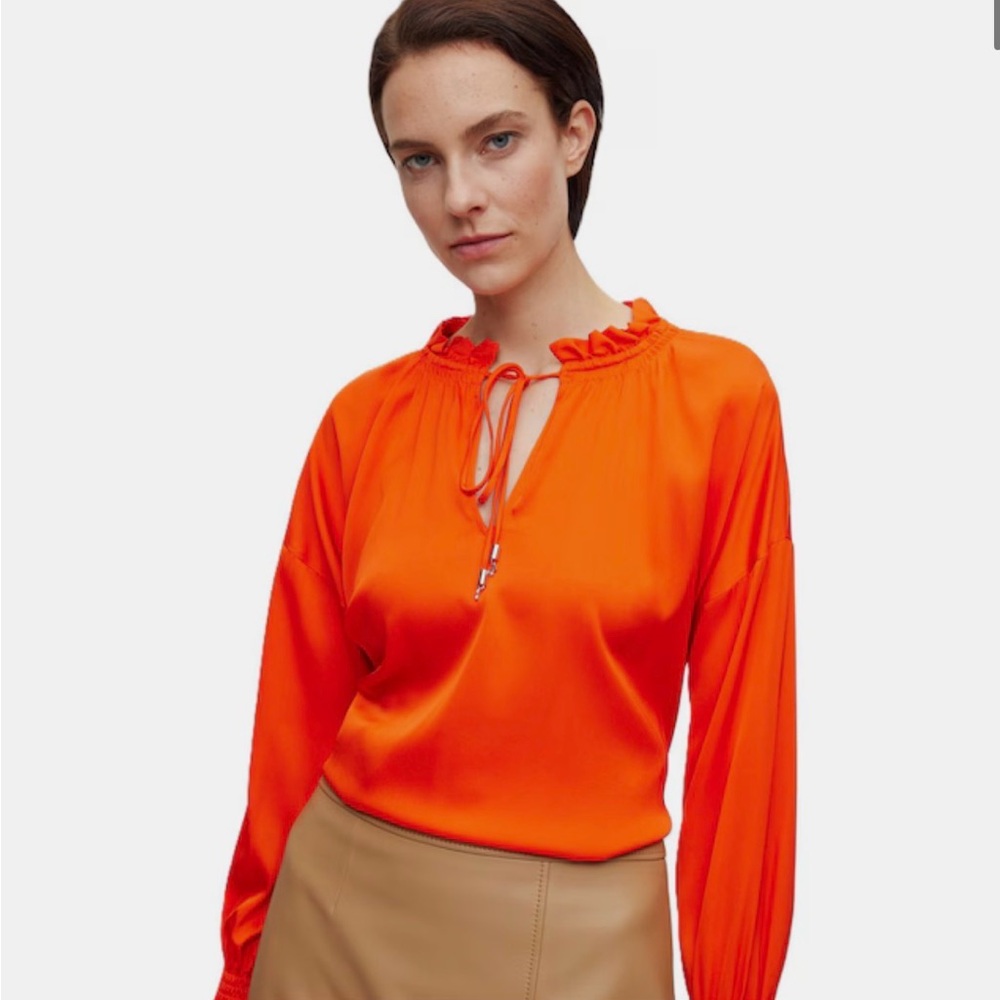 Boss Orange Ruffle-Neck Long Sleeve Women's Top